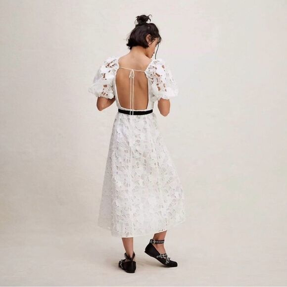 For Love & Lemons Marlene Lace Midi Dress XS White‎ Heart Embroidered Belt - Picture 3 of 14